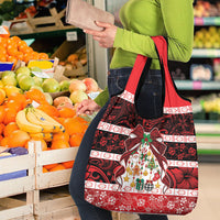 Polynesian Hibiscus Tribal Christmas Bow Grocery Bag