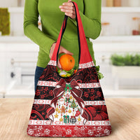 Polynesian Hibiscus Tribal Christmas Bow Grocery Bag
