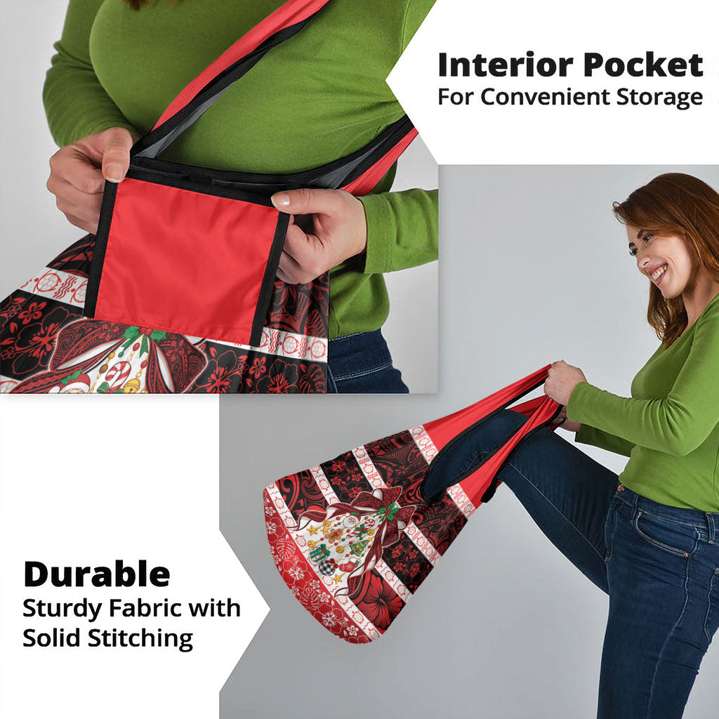 Polynesian Hibiscus Tribal Christmas Bow Grocery Bag