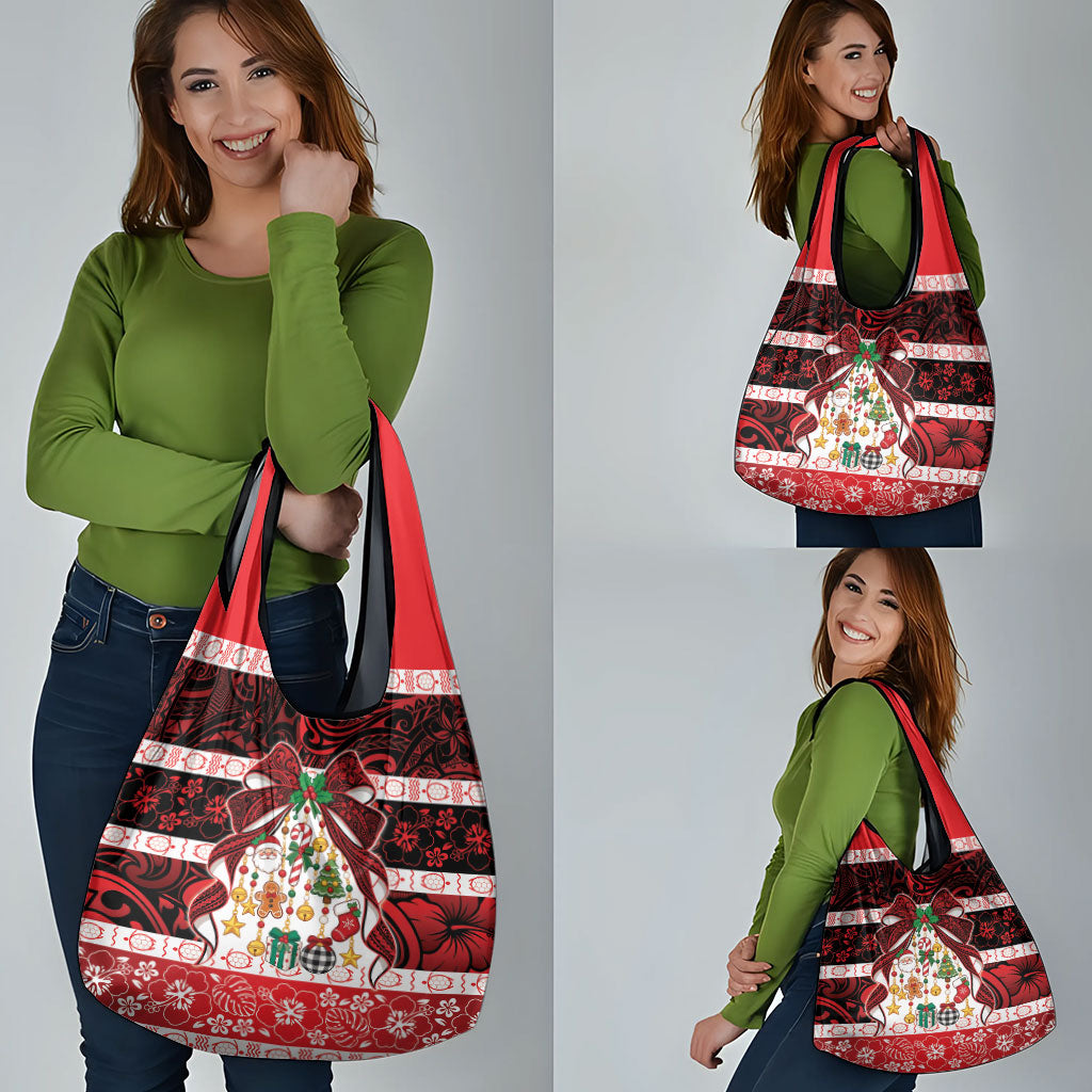 Polynesian Hibiscus Tribal Christmas Bow Grocery Bag