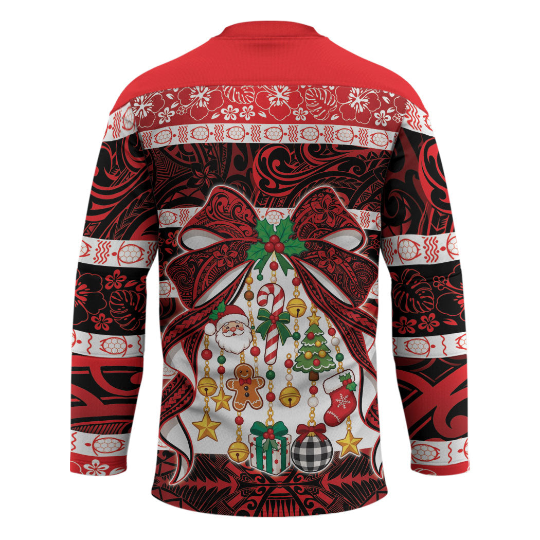 Polynesian Hibiscus Tribal Christmas Bow Hockey Jersey LT9 - Polynesian Pride