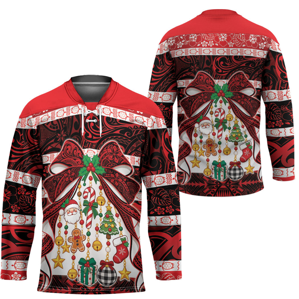 Polynesian Hibiscus Tribal Christmas Bow Hockey Jersey LT9 - Polynesian Pride