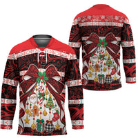 Polynesian Hibiscus Tribal Christmas Bow Hockey Jersey LT9 - Polynesian Pride