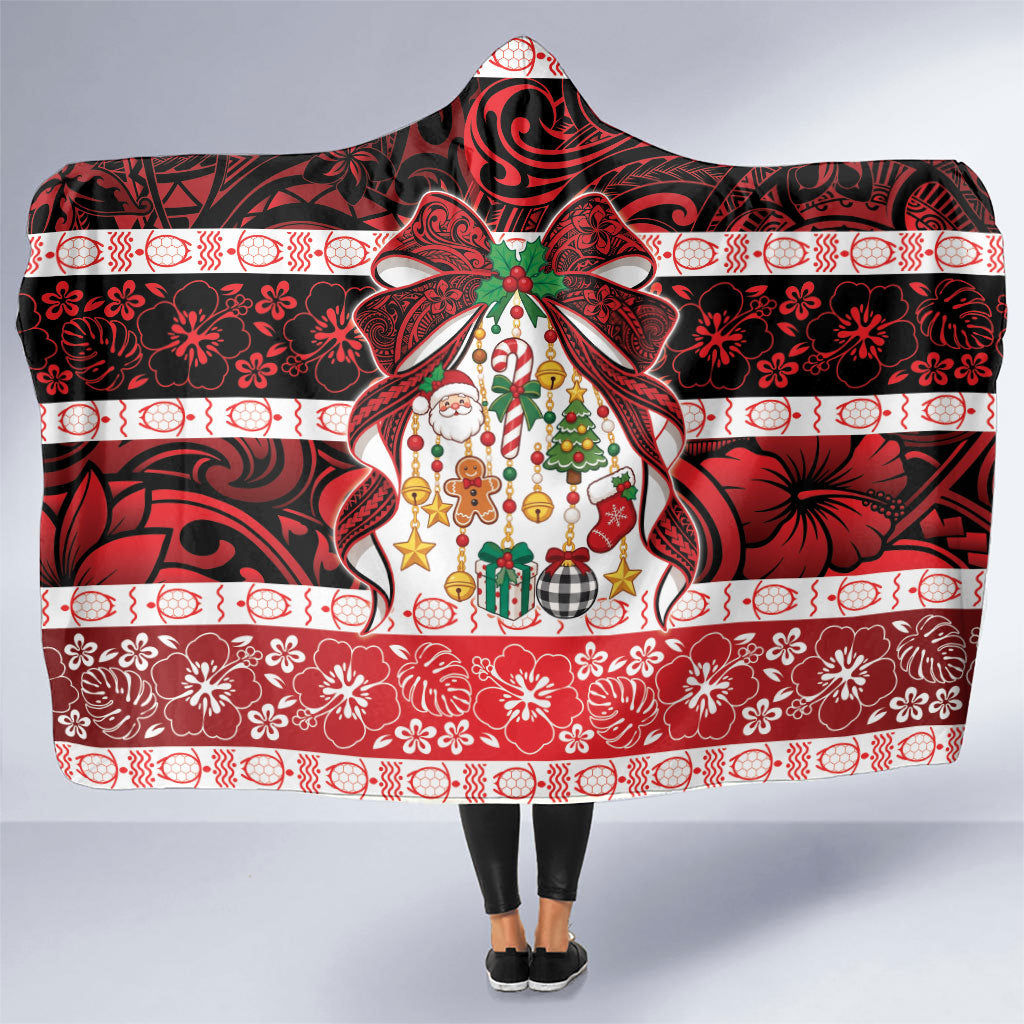 Polynesian Hibiscus Tribal Christmas Bow Hooded Blanket LT9 One Size Multicolor - Polynesian Pride