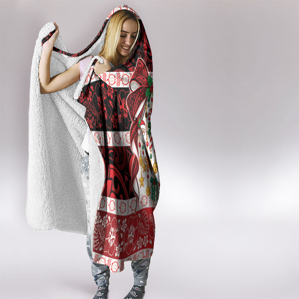 Polynesian Hibiscus Tribal Christmas Bow Hooded Blanket LT9 - Polynesian Pride