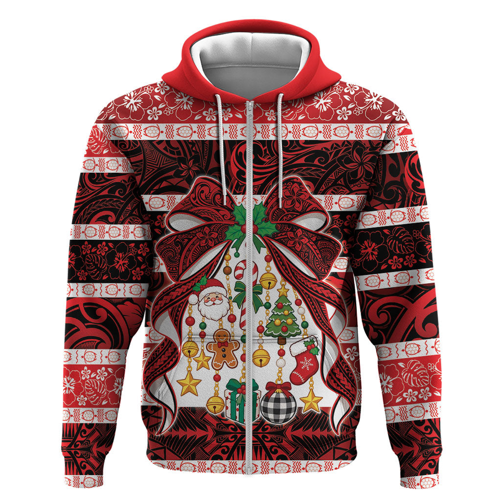 Polynesian Hibiscus Tribal Christmas Bow Hoodie LT9 Zip Hoodie Multicolor - Polynesian Pride