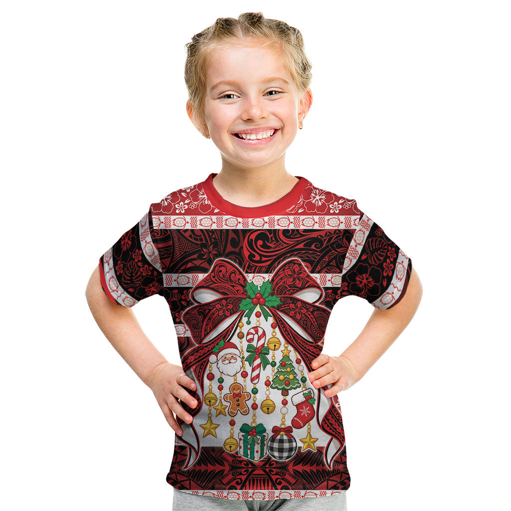 Polynesian Hibiscus Tribal Christmas Bow Kid T Shirt