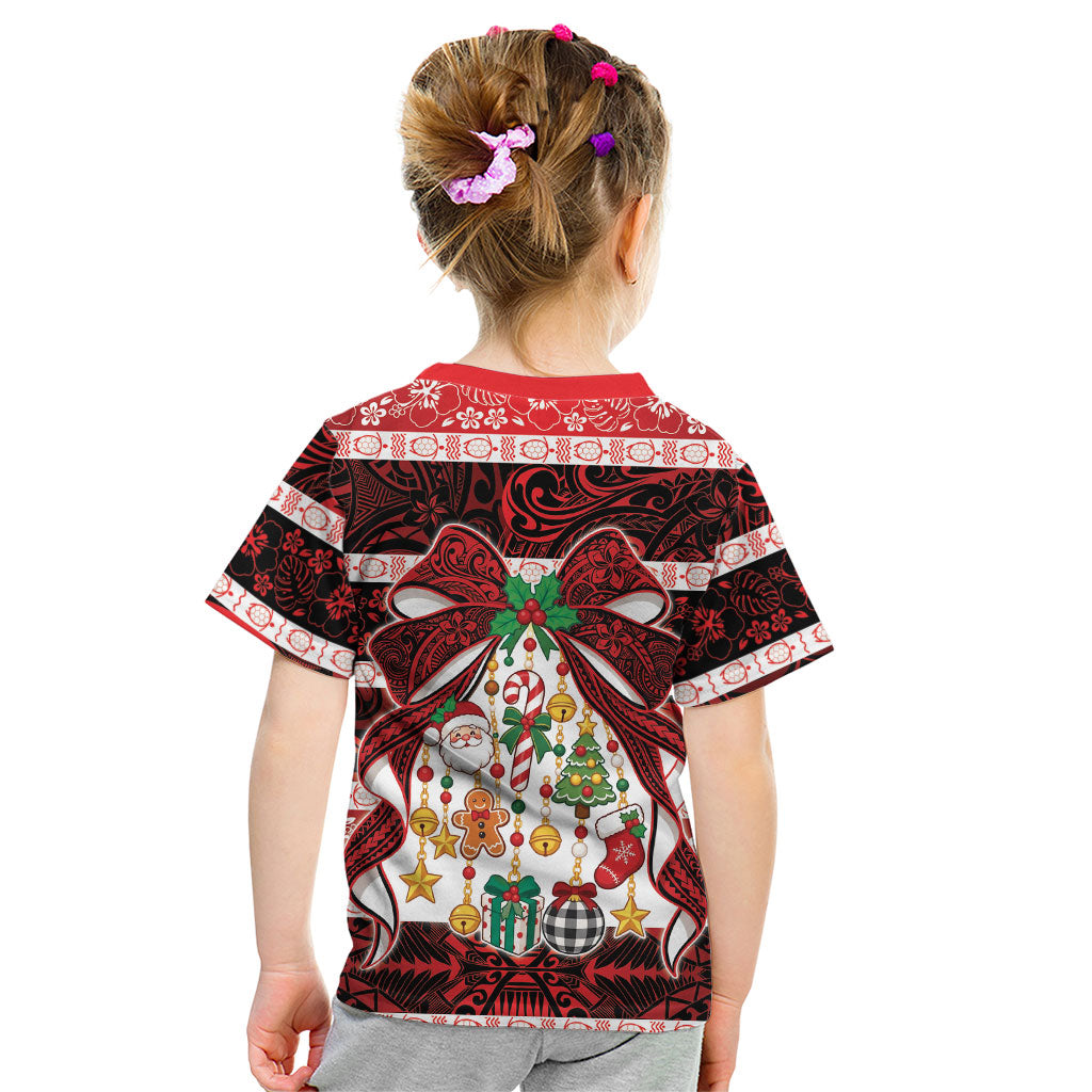 Polynesian Hibiscus Tribal Christmas Bow Kid T Shirt