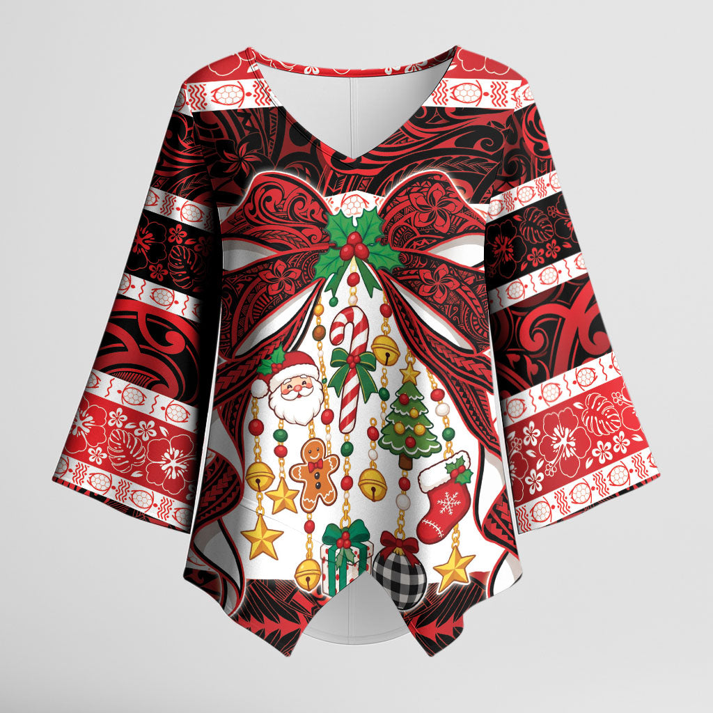 Polynesian Hibiscus Tribal Christmas Bow Kimono Sleeve Blouse LT9 Female Multicolor - Polynesian Pride