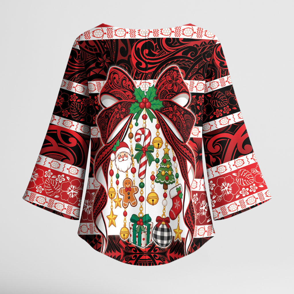 Polynesian Hibiscus Tribal Christmas Bow Kimono Sleeve Blouse LT9 - Polynesian Pride