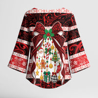 Polynesian Hibiscus Tribal Christmas Bow Kimono Sleeve Blouse LT9 - Polynesian Pride