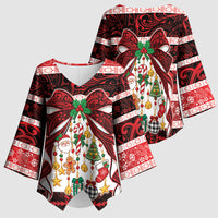 Polynesian Hibiscus Tribal Christmas Bow Kimono Sleeve Blouse LT9 - Polynesian Pride
