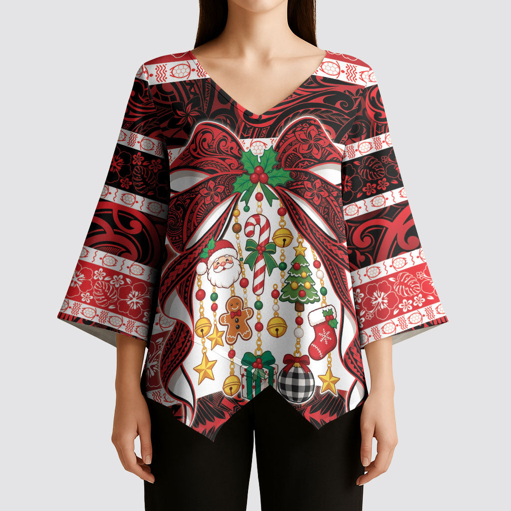Polynesian Hibiscus Tribal Christmas Bow Kimono Sleeve Blouse LT9 - Polynesian Pride