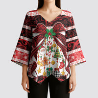Polynesian Hibiscus Tribal Christmas Bow Kimono Sleeve Blouse LT9 - Polynesian Pride