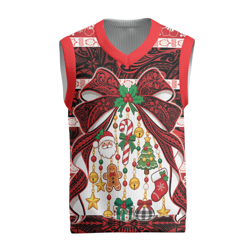 Polynesian Hibiscus Tribal Christmas Bow Christmas Knitted V-Neck Vest