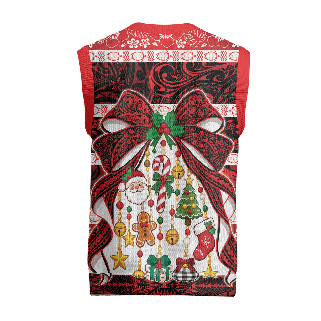 Polynesian Hibiscus Tribal Christmas Bow Christmas Knitted V-Neck Vest