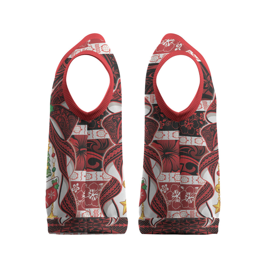 Polynesian Hibiscus Tribal Christmas Bow Christmas Knitted V-Neck Vest