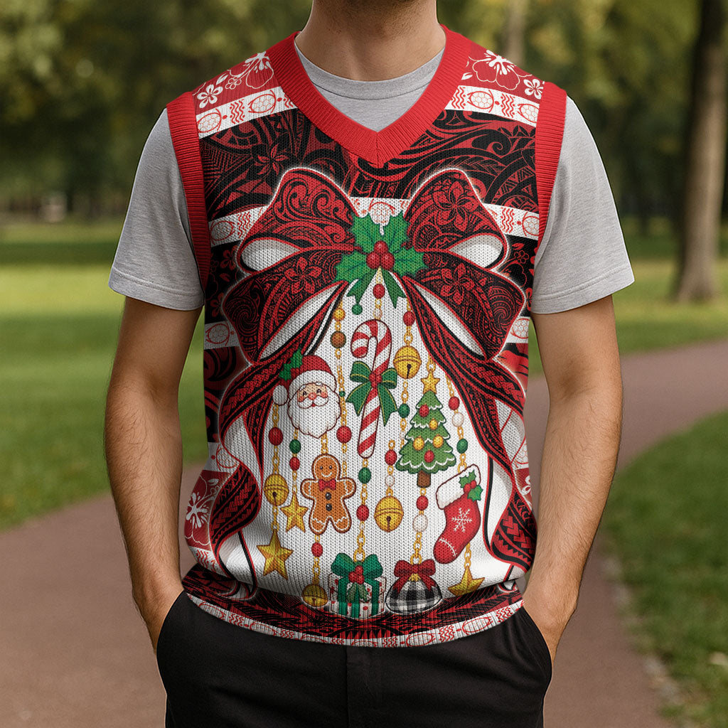 Polynesian Hibiscus Tribal Christmas Bow Christmas Knitted V-Neck Vest