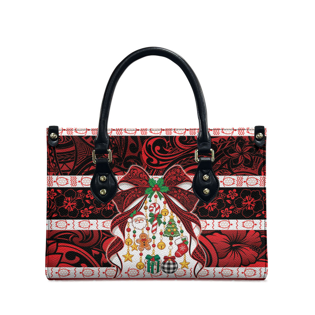 Polynesian Hibiscus Tribal Christmas Bow Leather Bag