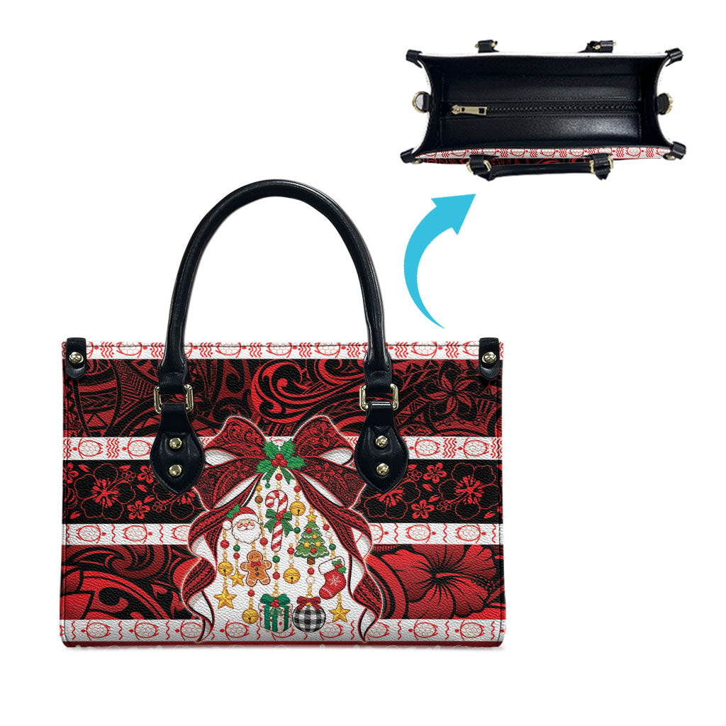 Polynesian Hibiscus Tribal Christmas Bow Leather Bag