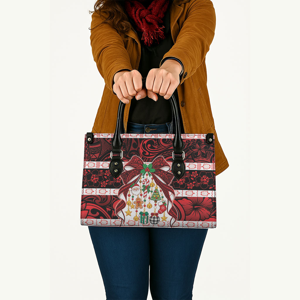 Polynesian Hibiscus Tribal Christmas Bow Leather Bag