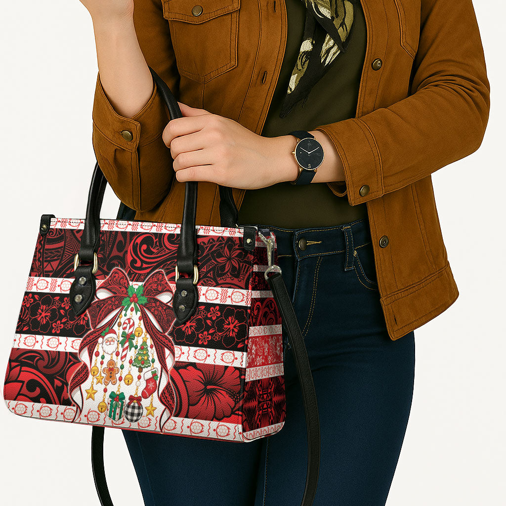Polynesian Hibiscus Tribal Christmas Bow Leather Bag