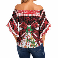 Polynesian Hibiscus Tribal Christmas Bow Off Shoulder Wrap Waist Top