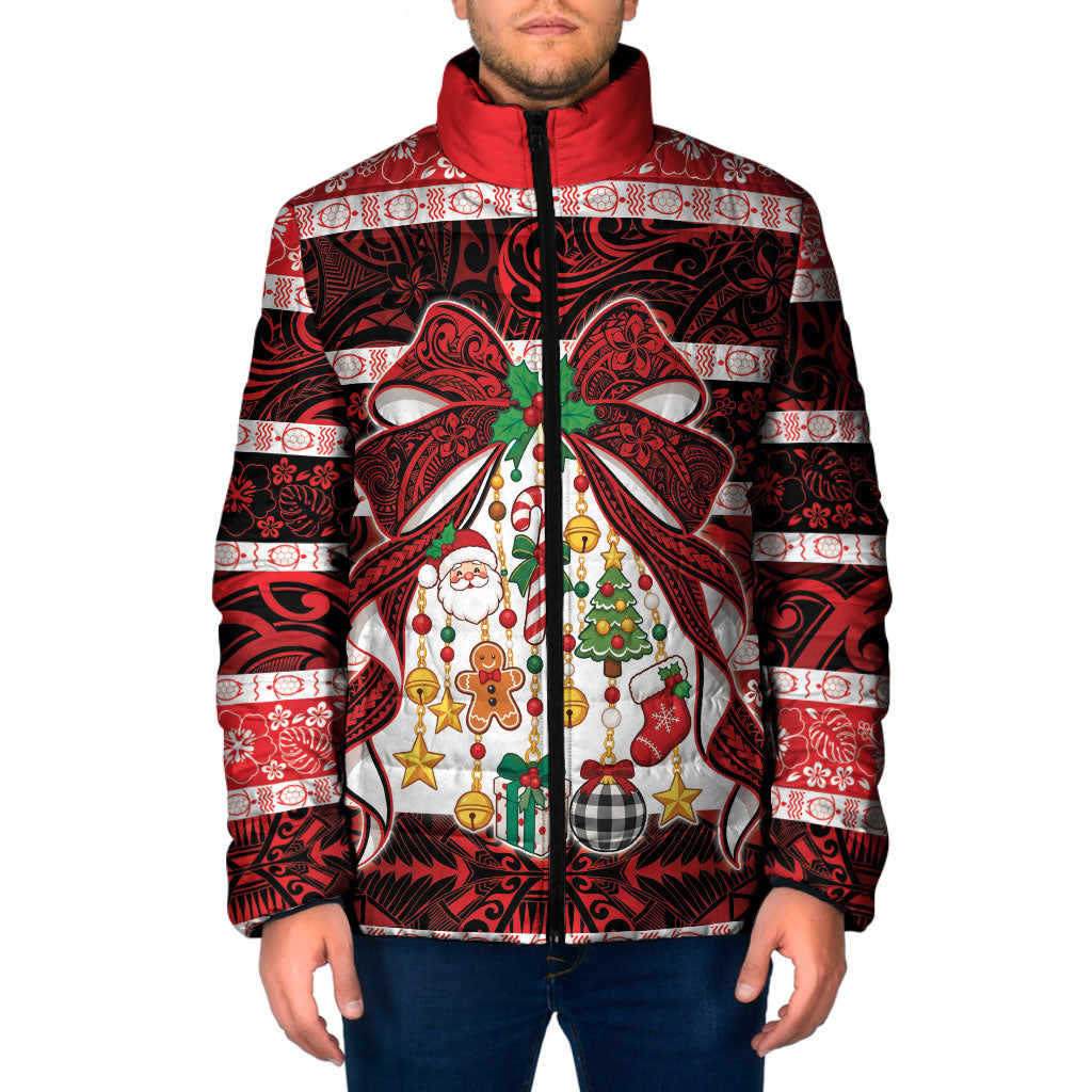 Polynesian Hibiscus Tribal Christmas Bow Padded Jacket