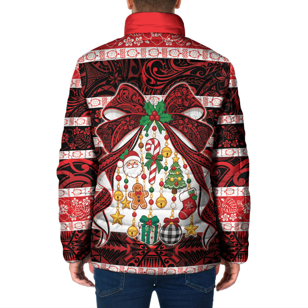 Polynesian Hibiscus Tribal Christmas Bow Padded Jacket