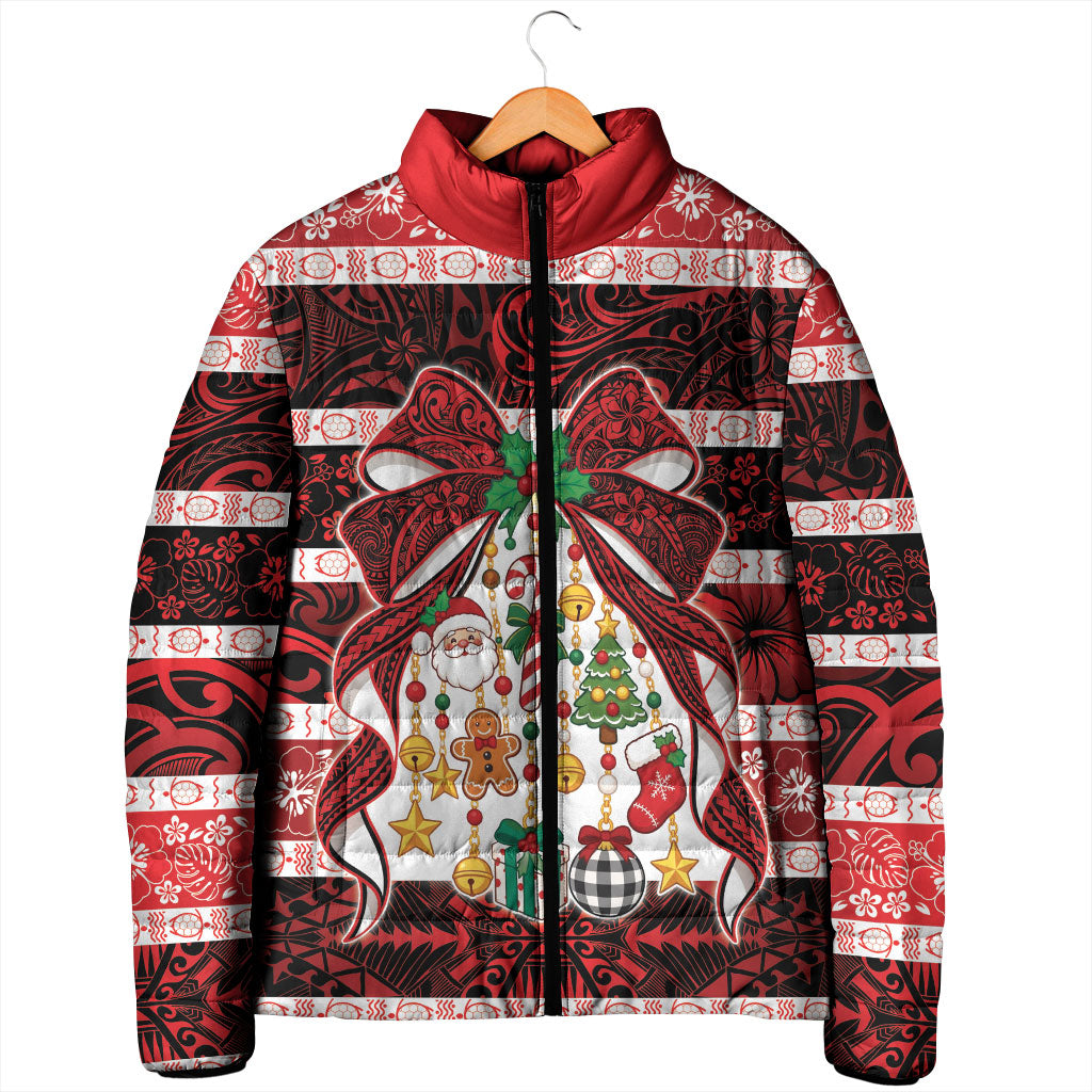 Polynesian Hibiscus Tribal Christmas Bow Padded Jacket