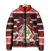 Polynesian Hibiscus Tribal Christmas Bow Padded Jacket