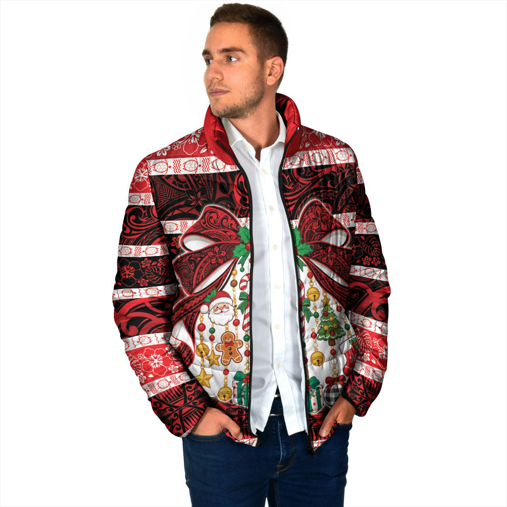 Polynesian Hibiscus Tribal Christmas Bow Padded Jacket
