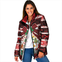Polynesian Hibiscus Tribal Christmas Bow Padded Jacket