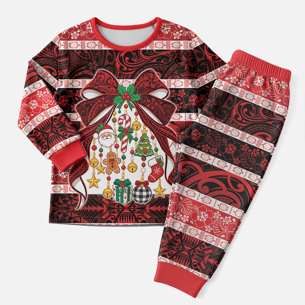 Polynesian Hibiscus Tribal Christmas Bow Christmas Pajama Set