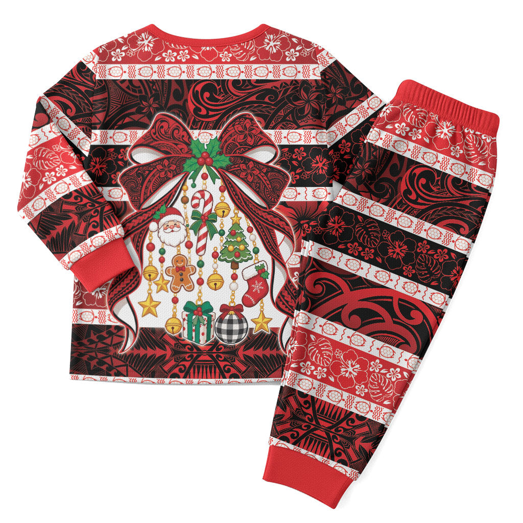 Polynesian Hibiscus Tribal Christmas Bow Christmas Pajama Set