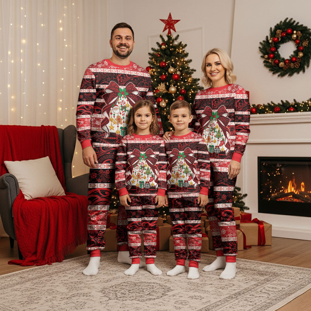 Polynesian Hibiscus Tribal Christmas Bow Christmas Pajama Set