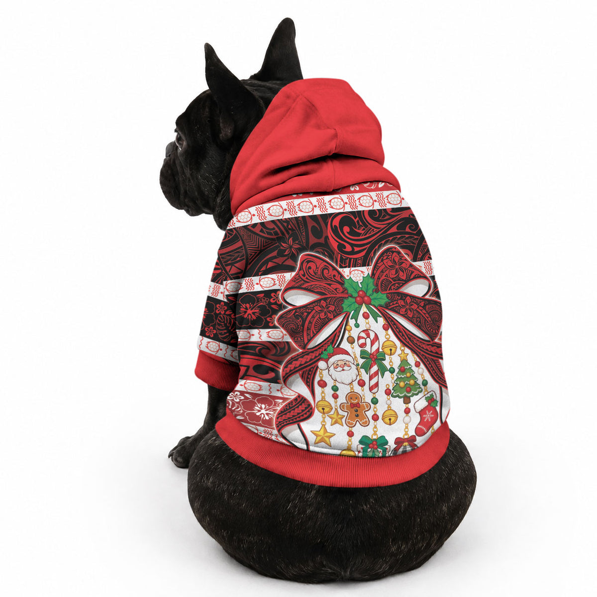 Polynesian Hibiscus Tribal Christmas Bow Pet Hoodie