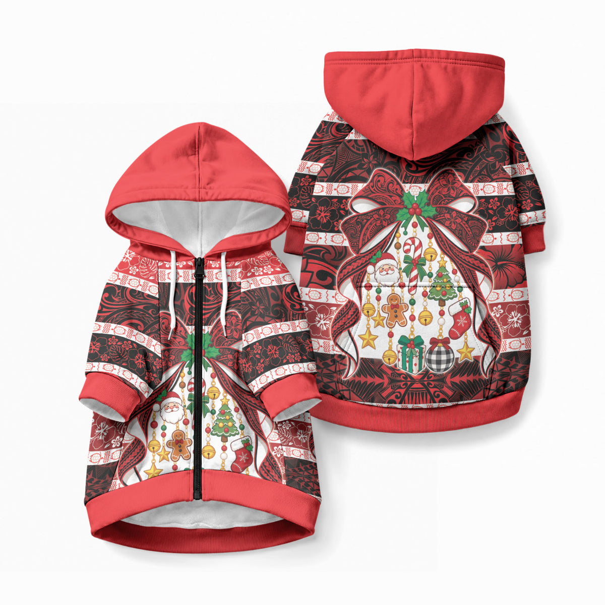 Polynesian Hibiscus Tribal Christmas Bow Pet Hoodie