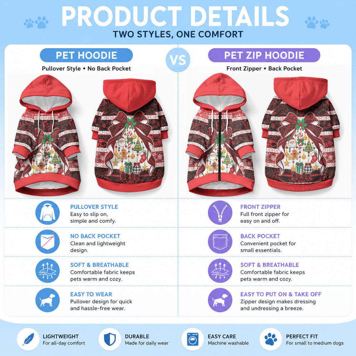 Polynesian Hibiscus Tribal Christmas Bow Pet Hoodie