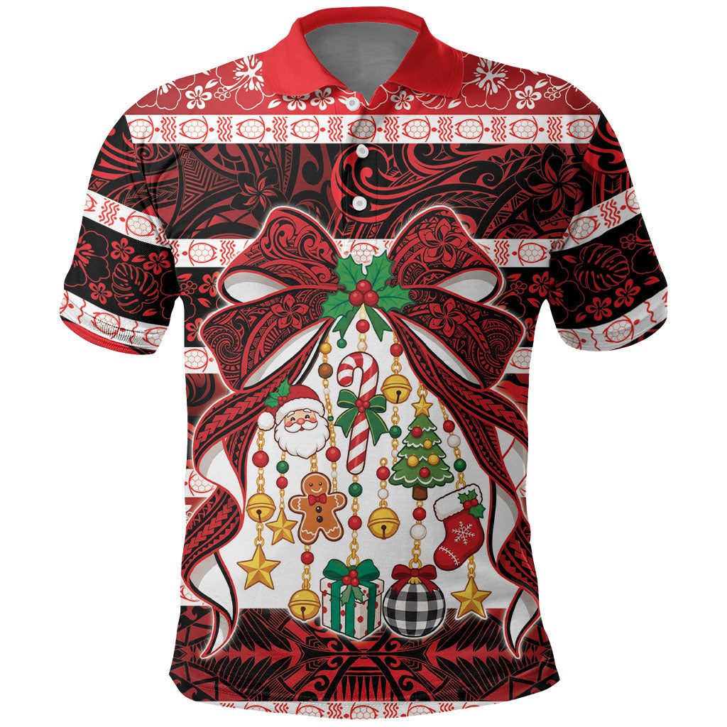 Polynesian Hibiscus Tribal Christmas Bow Polo Shirt