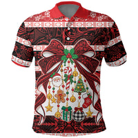 Polynesian Hibiscus Tribal Christmas Bow Polo Shirt