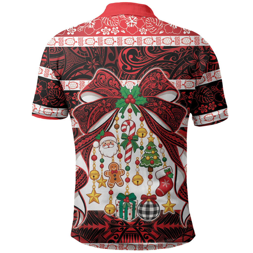 Polynesian Hibiscus Tribal Christmas Bow Polo Shirt