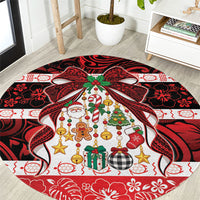 Polynesian Hibiscus Tribal Christmas Bow Round Carpet