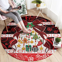 Polynesian Hibiscus Tribal Christmas Bow Round Carpet
