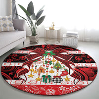 Polynesian Hibiscus Tribal Christmas Bow Round Carpet