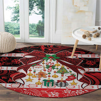 Polynesian Hibiscus Tribal Christmas Bow Round Carpet