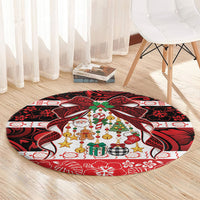 Polynesian Hibiscus Tribal Christmas Bow Round Carpet