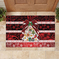 Polynesian Hibiscus Tribal Christmas Bow Rubber Doormat