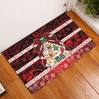 Polynesian Hibiscus Tribal Christmas Bow Rubber Doormat