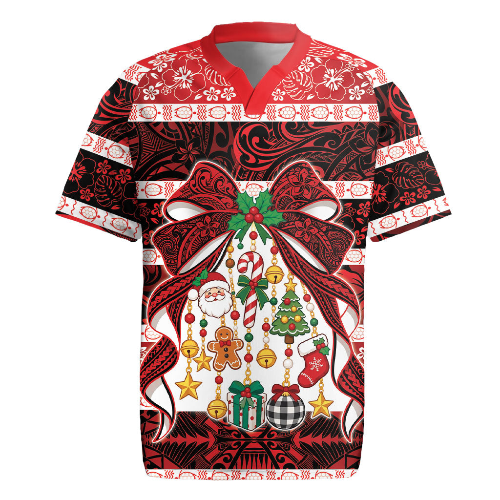 Polynesian Hibiscus Tribal Christmas Bow Rugby Jersey